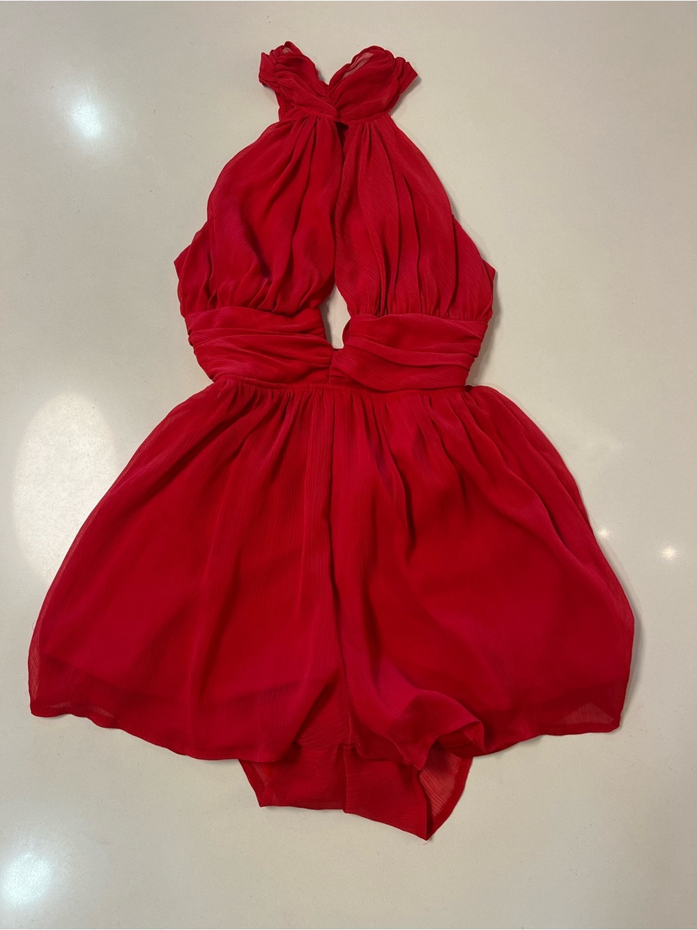 AKIRA CHICAGO Red Halter Romper Flowy Open Front Party Dress Y2K Miami Beach 📐S - Picture 2 of 11